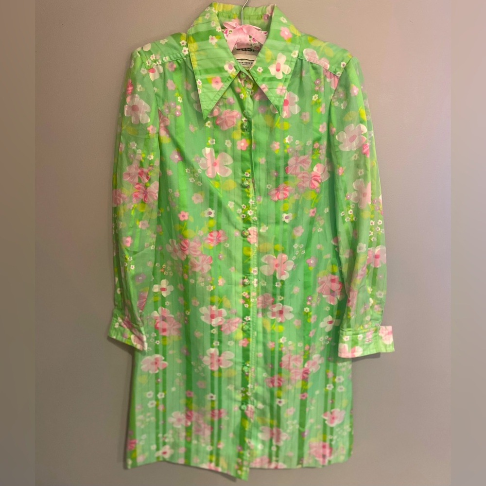 Vintage Floral Green Button-Up Dress